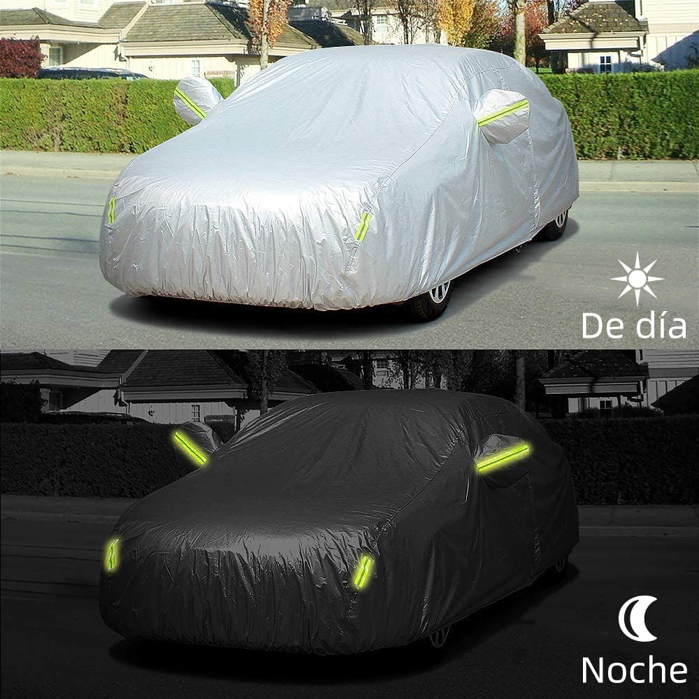 190 ”X 74” X 72 ”CAR COVER Funda para automóvil Protección UV exterior para todo clima, protección básica, cubierta para automóvil de uso general transpirable y a prueba de polvo, polvo y granizo 4.9m