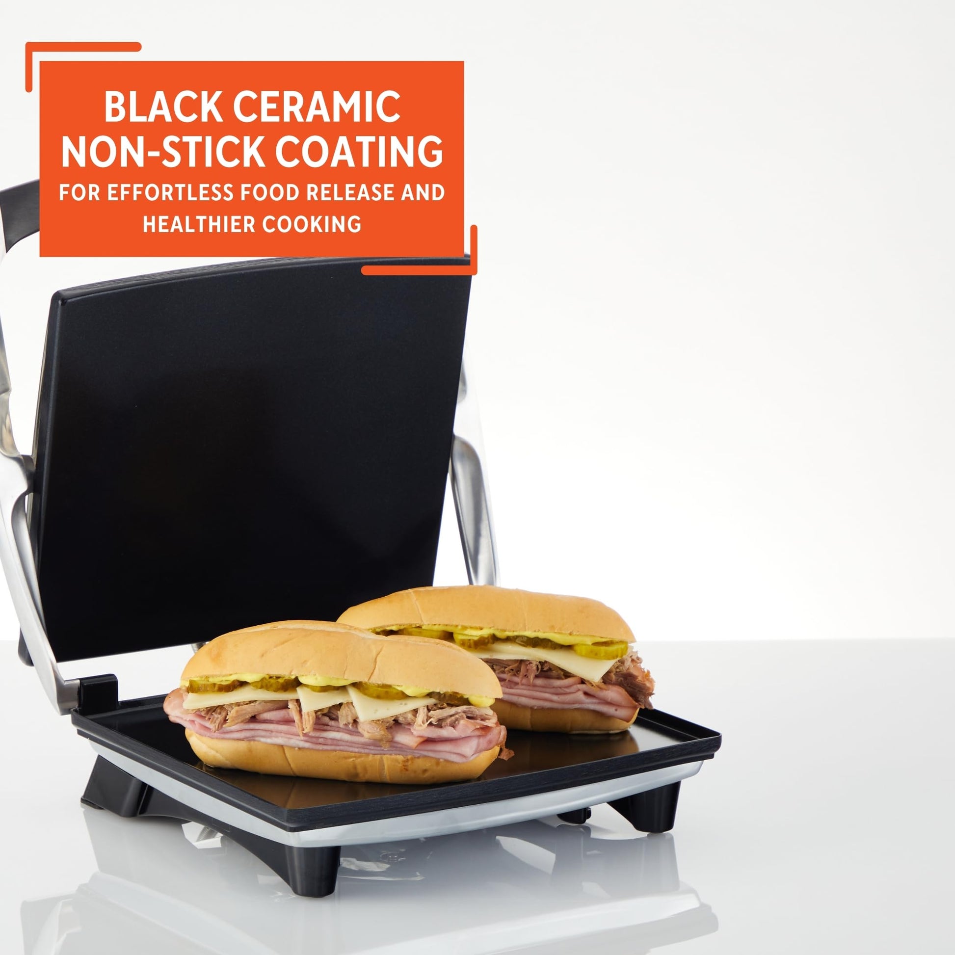IMUSA - Sandwichera Panini de acero inoxidable de 12 x 10 pulgadas con placas antiadherentes de cerámica