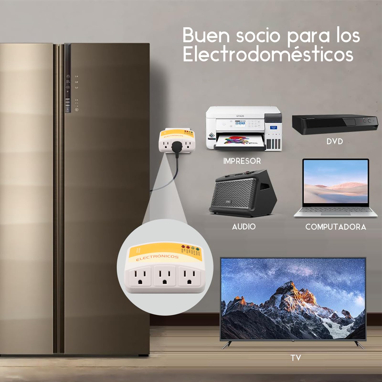 Protector de Voltaje para Refrigerador Supresor de Picos 3 Tomas 1440W 120V 12A