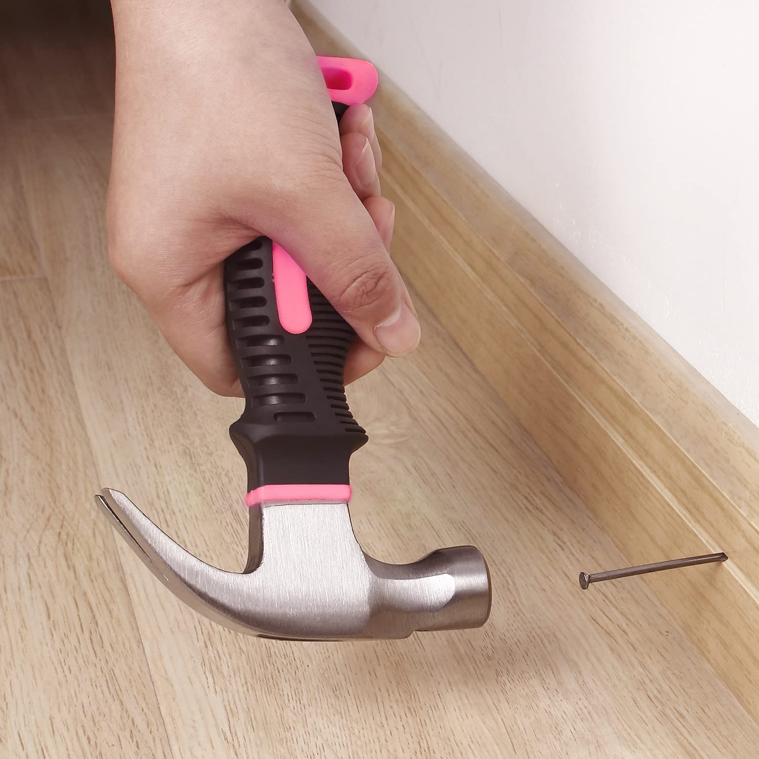 EFFICERE - Martillo rechoncho multiuso de 8 onzas, color rosa con iniciador de uñas magnético, rosa para niñas, mujeres y mujeres, ideal para proyectos domésticos generales, cochera, recámara universitario, oficina y más