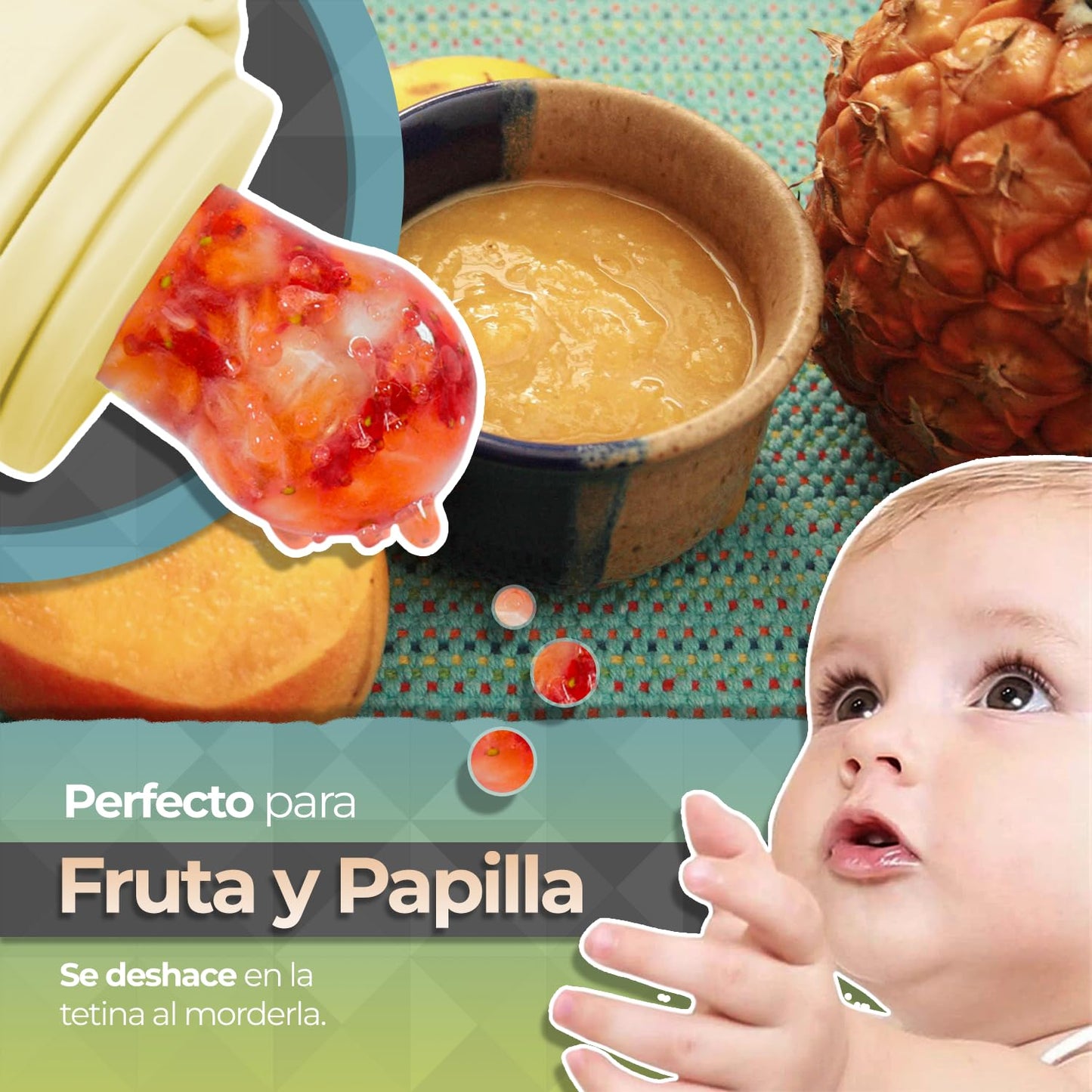 Chupones alimentadores para frutas y papillas con tapa libre de bpa, dibujos animados, 4m+ 2 piezas (pig blanco azul y pig verde amarillo)