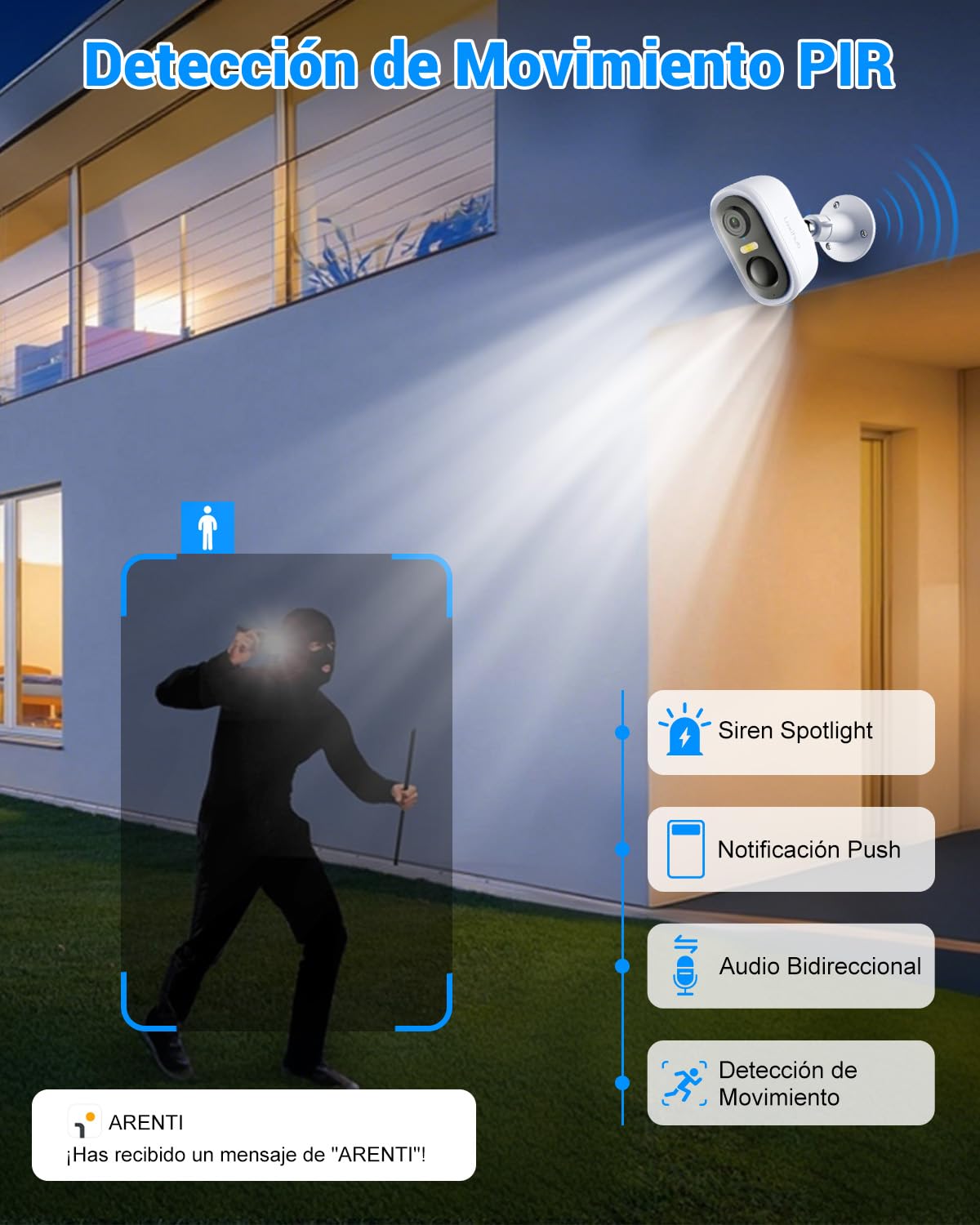LAXIHUB W2 Cámara de Seguridad Recargble Inalambrica, Arenti APP 2K 3MP Camara Exterior Wifi con Visión Nocturna, Deteccion de Movimiento y Audio Bidireccional, IP65 Impermeable, Compartible con Alexa