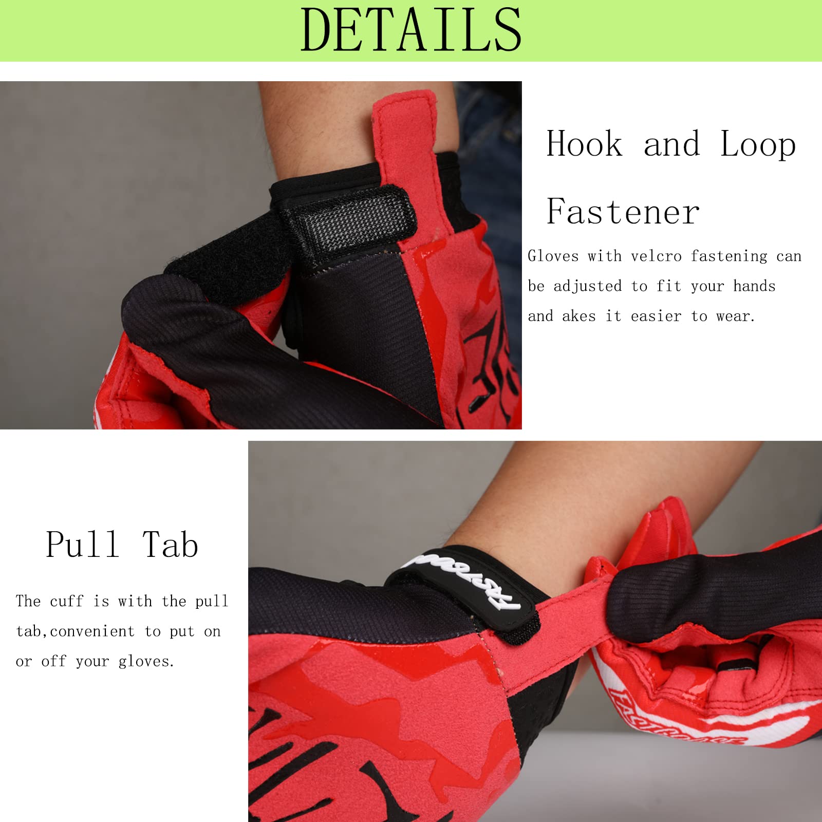 FASTGOOSE - Guantes de Motocross para Moto, ATV MX MTB, Todoterreno, Carreras Deportivas, Ciclismo (Rojo/Negro, Mediano)