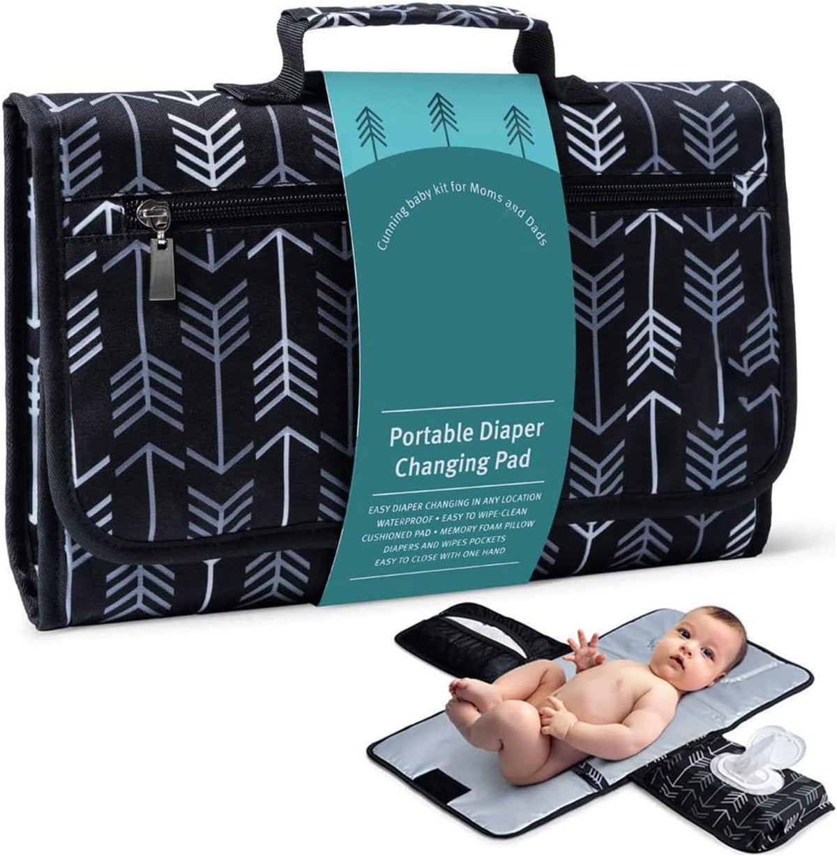 Cambiador portátil para bebé Almohadilla para Cambiar bebés, Bolsa de pañales o Cambiador de Mesa, Regalos para Baby Shower, Almohadilla para Cambiar pañales con una Mano