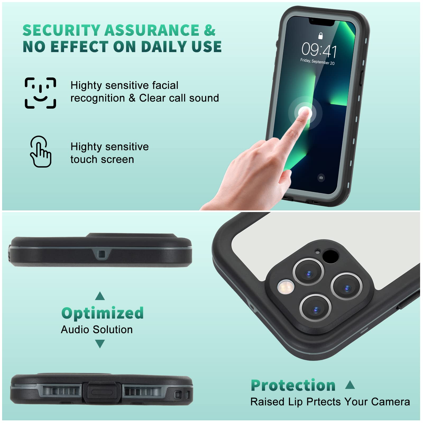 Funda para iPhone 13 Pro Max, Funda Impermeable IP68 para iPhone 13 Pro Max, iPhone 13 Pro Max Funda con Kickstand, Carcasa Protección Resistente Impactos TPU+PC Case, Adecuado para Buceo, Natación