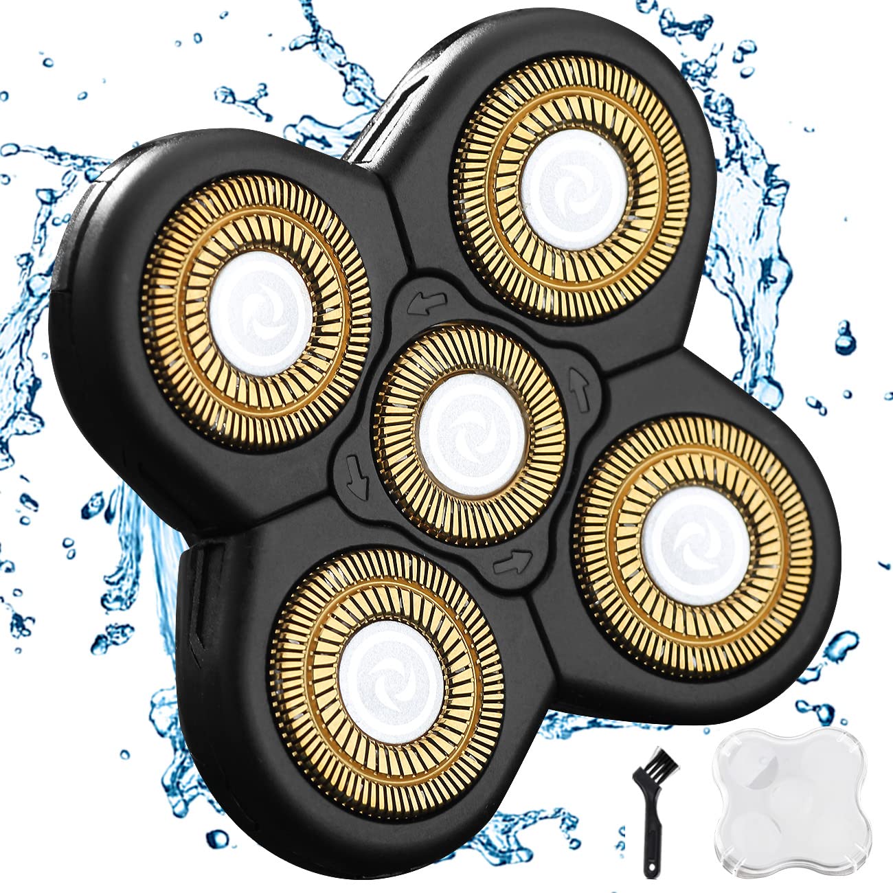 VRMETA - Cabezales de repuesto para afeitadora eléctrica de 5 cuchillas afiladas de acero inoxidable cuchillas de repuesto flexibles alternativas para afeitadora eléctrica giratoria (5 cabezales (dorado)