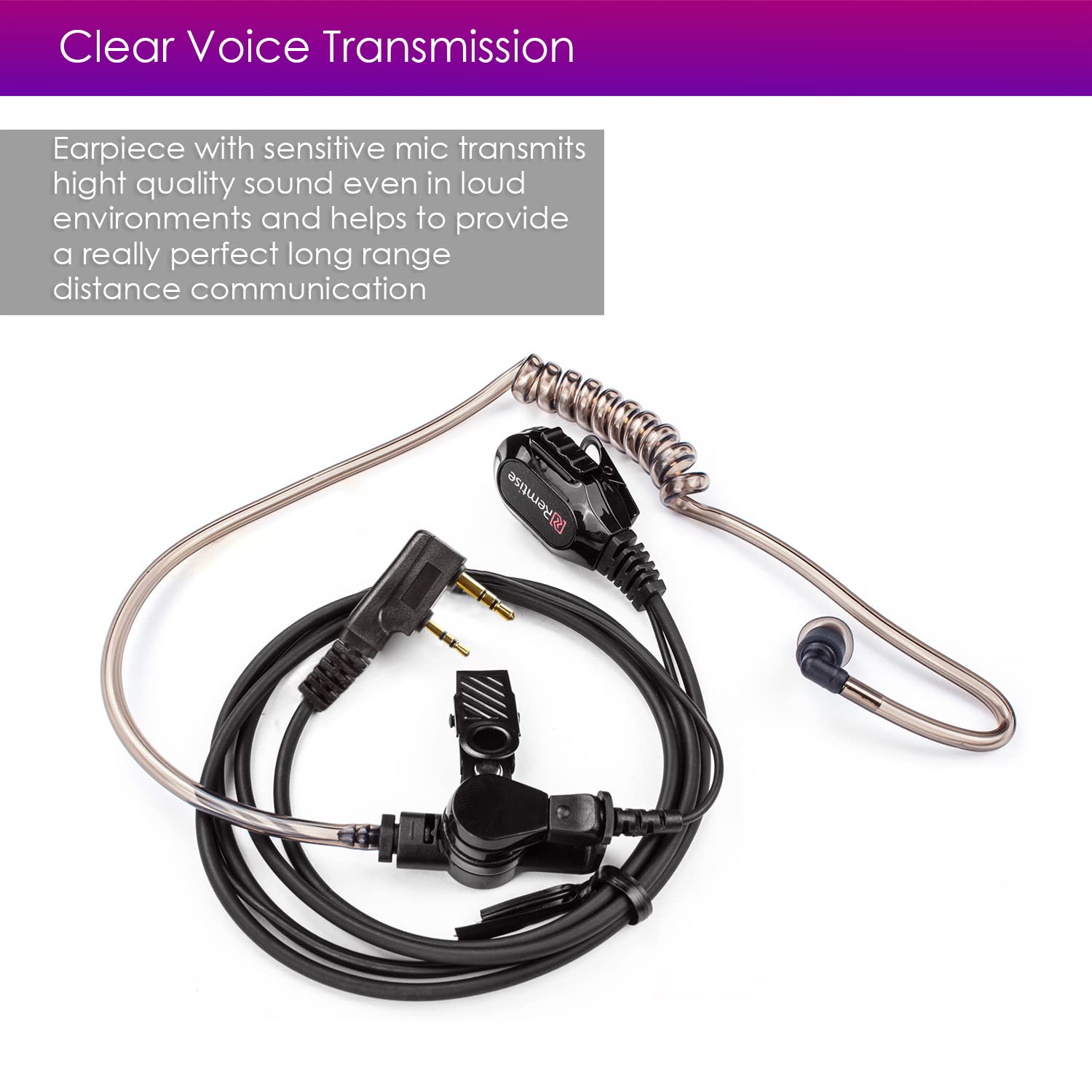 Covert - Auriculares acústicos de tubo con micrófono para Baofeng UV-5R Walkie Talkies, auriculares de vigilancia y PTT compatibles con marcas de radios de 2 vías Baofeng y Kenwood, Puxing, Wouxun