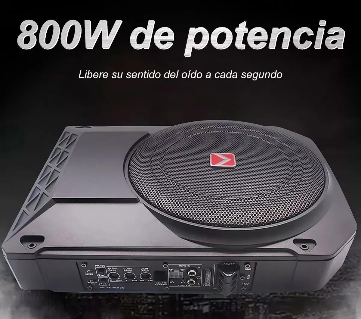 FINYQBET Subwoofer Amplificado de 10 Pulgadas, 800W con Amplificador Integrado, Diseño Delgado para Instalación Bajo el Asiento, Filtro de Paso Bajo y Refuerzo de Graves, Ideal para Autos y Camionetas