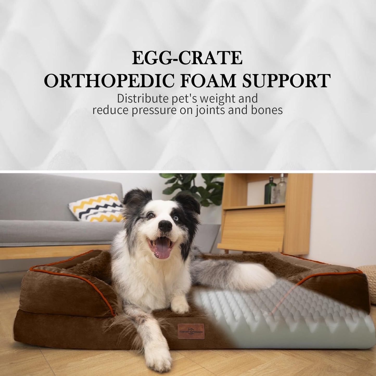 Comfort Expression - Camas grandes para perros impermeables de espuma ortopédica para perros, cómoda cama para mascotas con funda extraíble lavable y parte inferior antideslizante (L, café chocolate)
