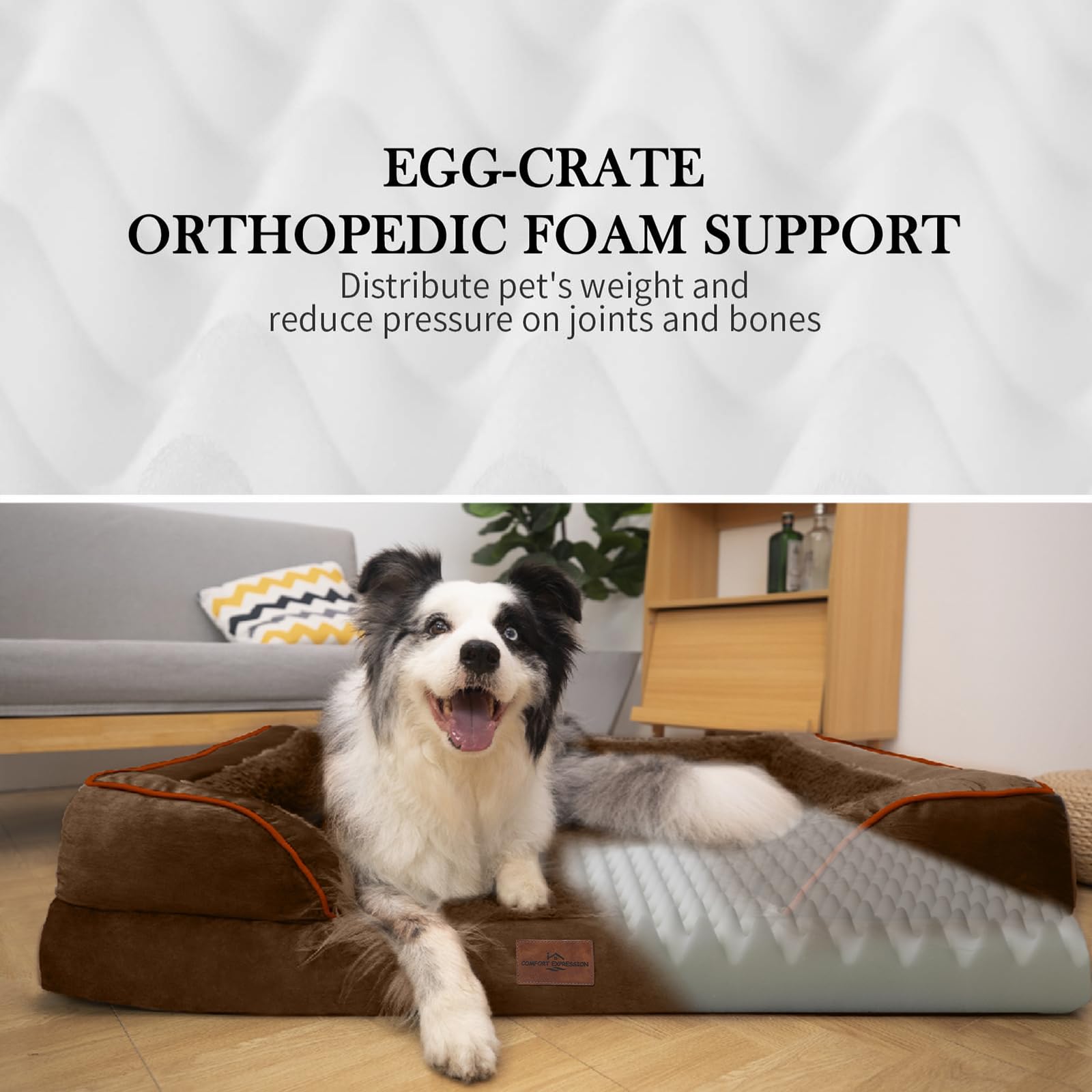 Comfort Expression - Camas grandes para perros impermeables de espuma ortopédica para perros, cómoda cama para mascotas con funda extraíble lavable y parte inferior antideslizante (L, café chocolate)