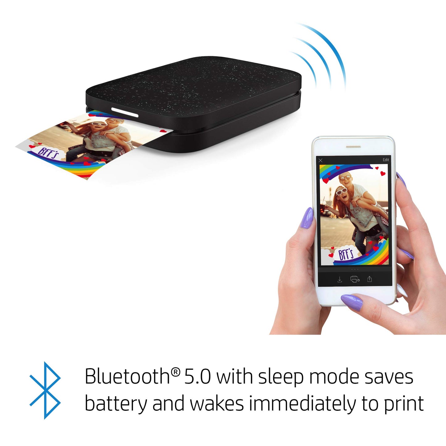 HP Sprocket Portable Photo Printer (2nd Edition) – Instantly print 2x3" sticky-backed photos from your phone – Noir 1AS86A