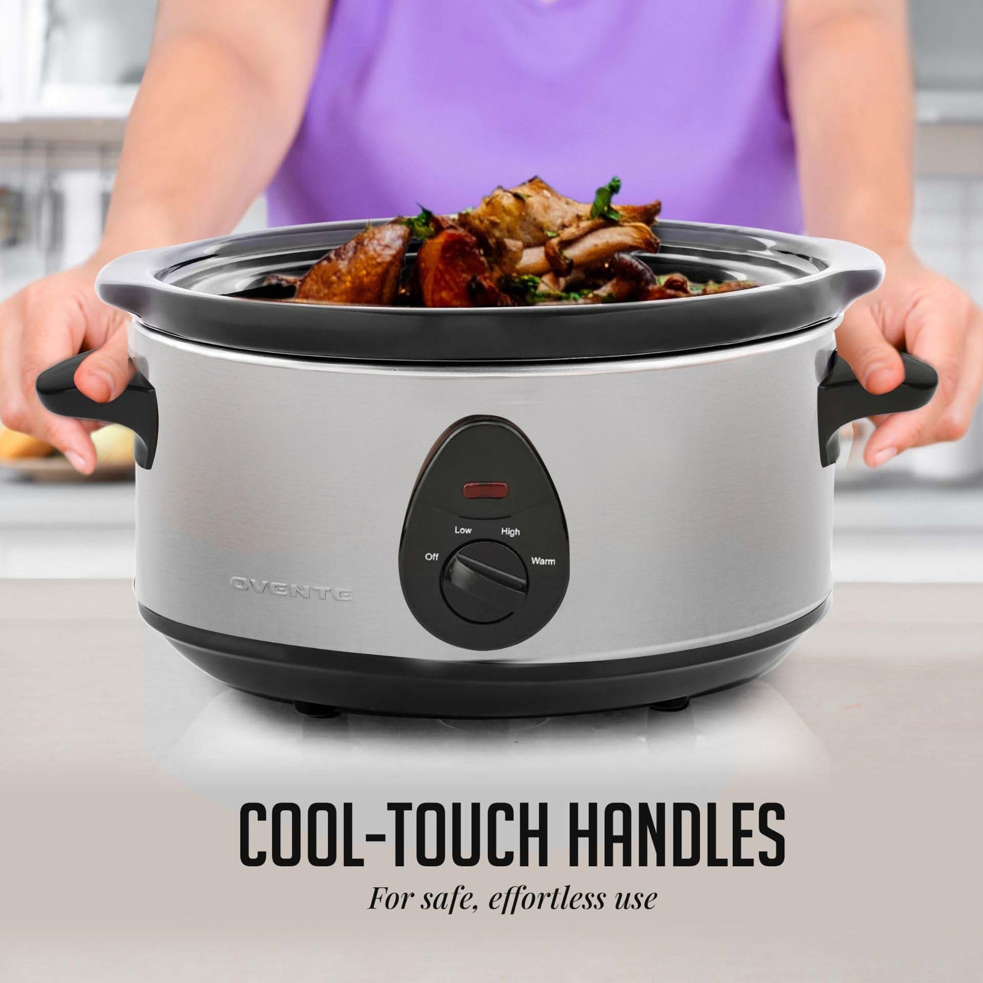 Olla de Cocción Lenta Eléctrica OVENTE Gris con 3 Ajustes de Cocción y Tapa de Vidrio Templado