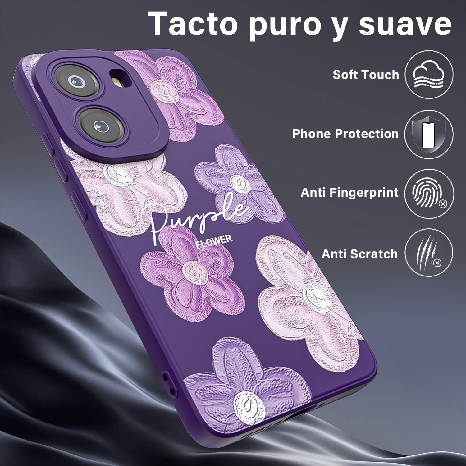 Threehao Funda para Xiaomi Poco X7 Pro 5G Case Uso Rudo, Ultra Delgado Flexible Morada Suave TPU Silicona Carcasa con Moda Aesthetic Dibujos Flores, Antigolpes Anti-arañazos Protectora