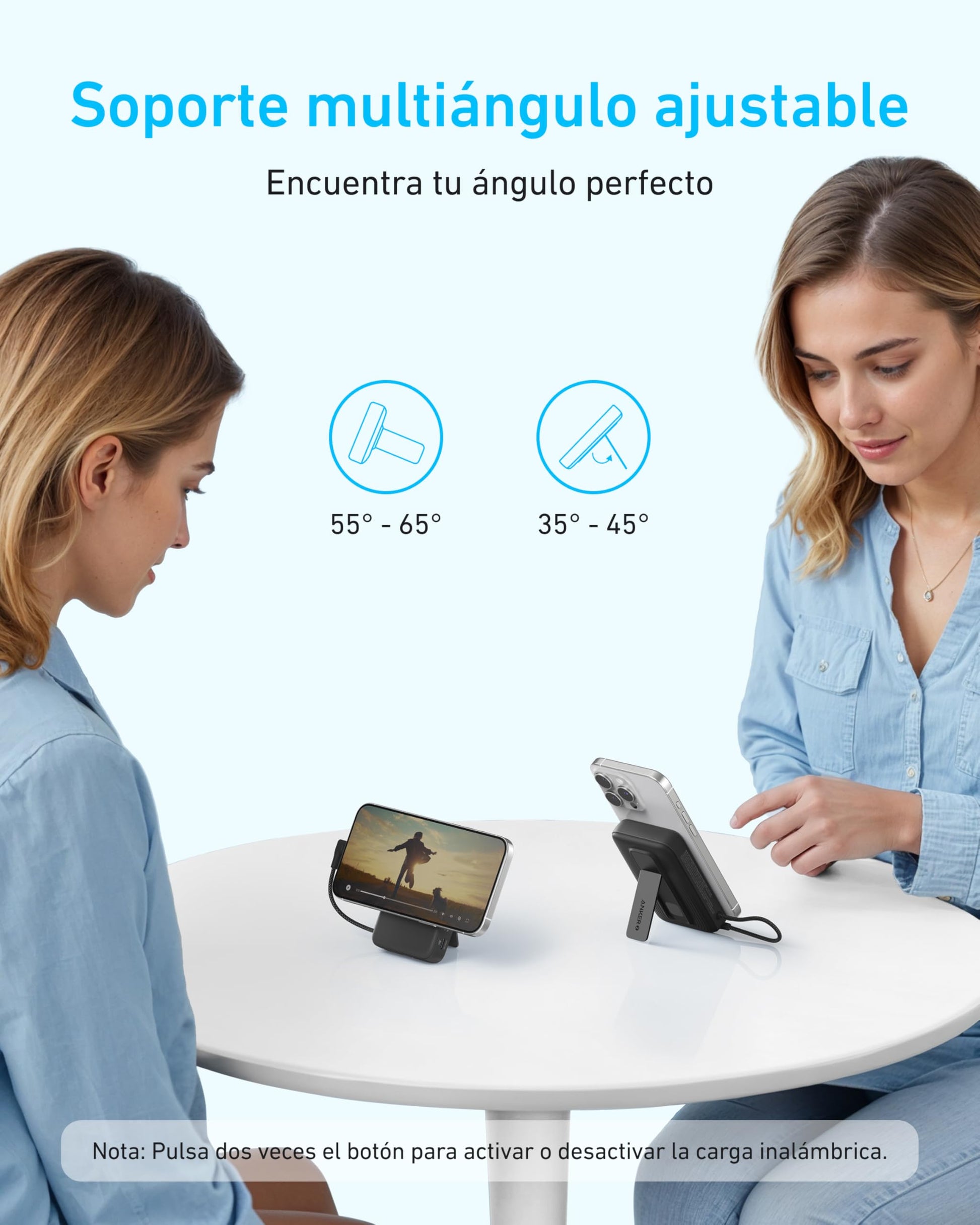 Batería Portátil Anker 10000 mAh Negra con Carga Inalámbrica 15W y Soporte Integrado
