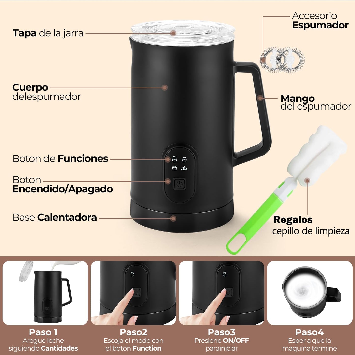 Espumador de Leche Eléctrico Automático 600W para Café, Capuchino y Chocolate Caliente