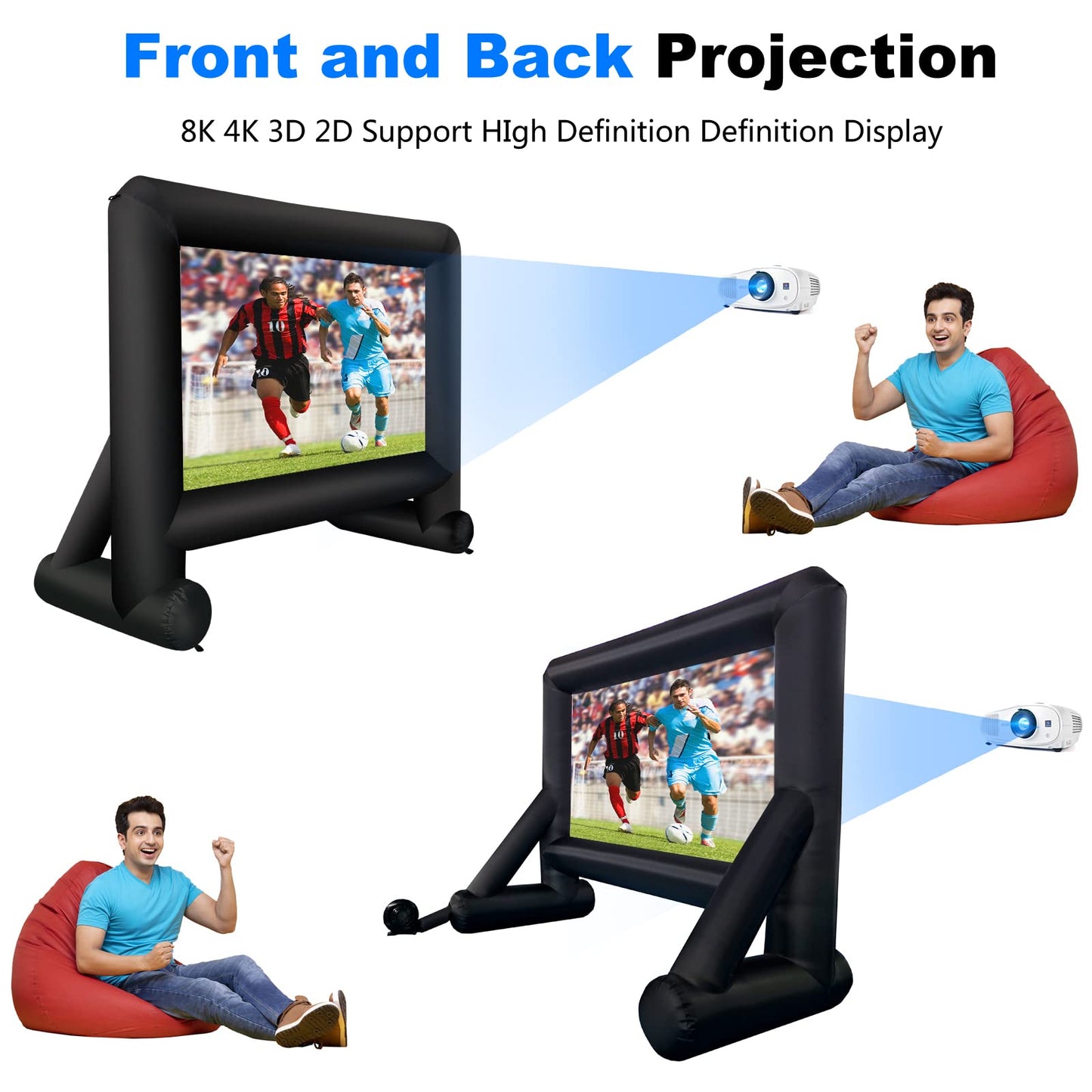 GZKYYLEGS - Pantalla Inflable para proyector de 14 pies con soplador de Aire y Bolsa de Almacenamiento, fácil de Instalar, proyección Delantera y Trasera para películas al Aire Libre, Noche, Patio