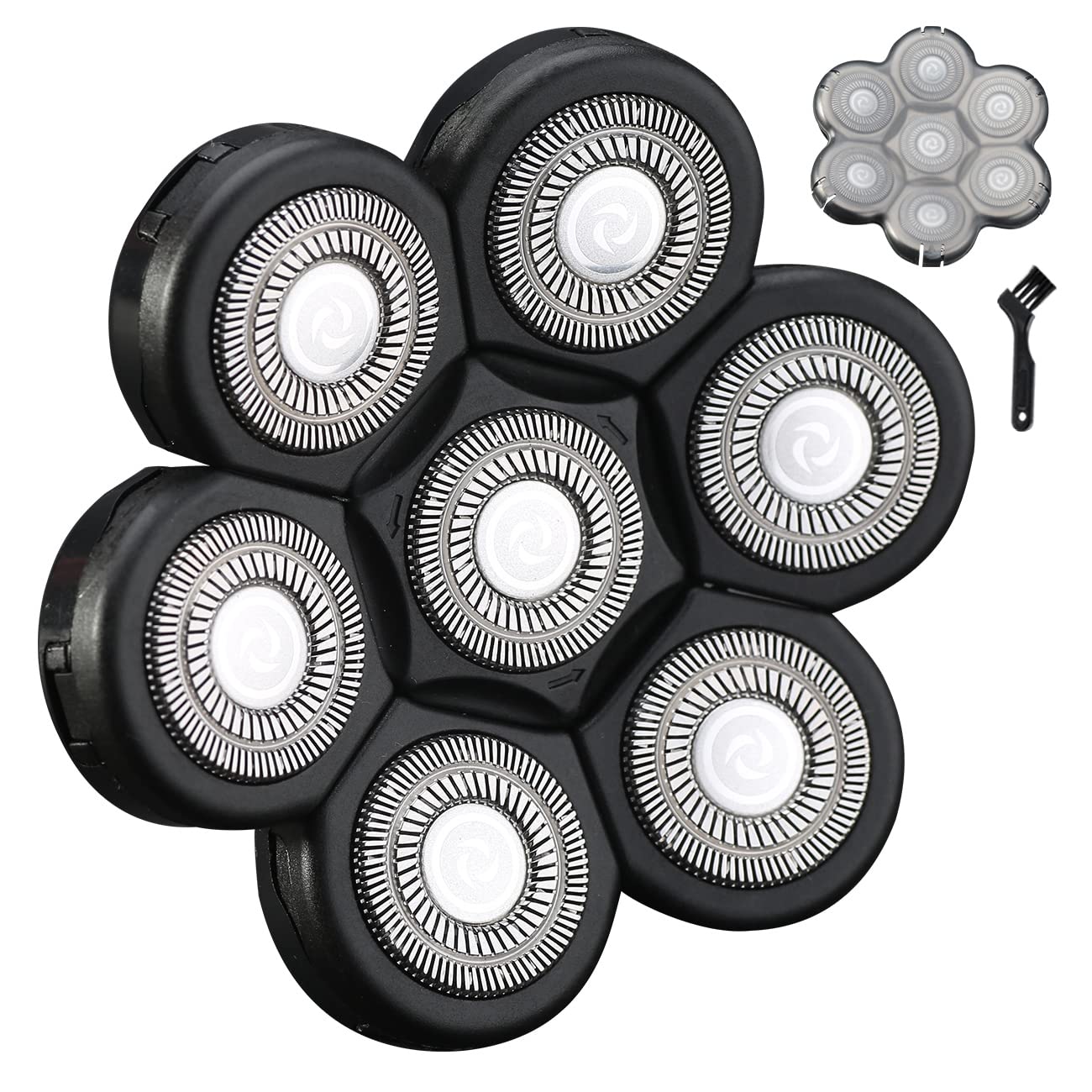 Cabezales de repuesto para afeitadora eléctrica de 7 cuchillas de repuesto universales para afeitadora eléctrica para hombres para limpieza (negro 7D)