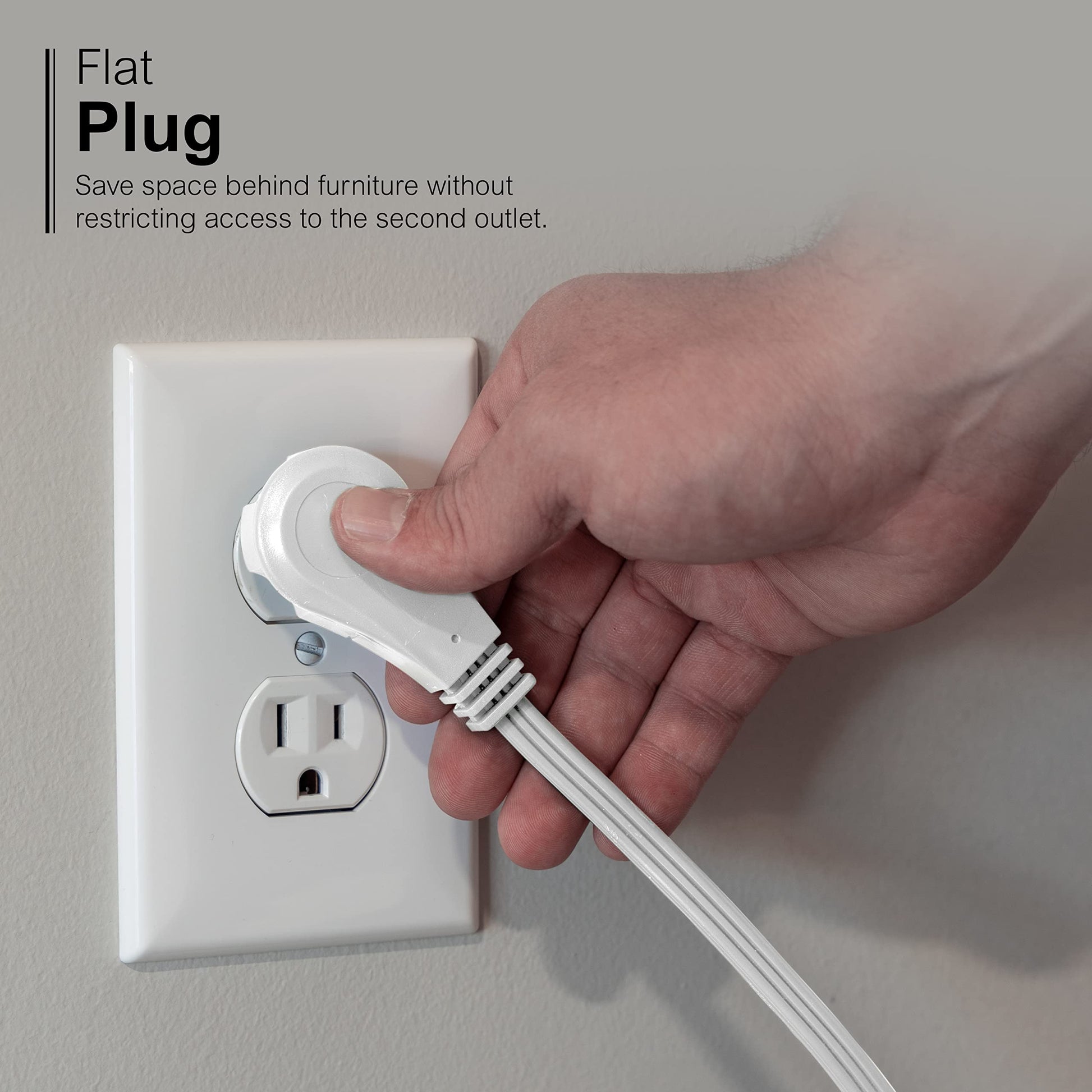 GE 69869 - Cable de extensión Plano de 3 tomacorrientes con múltiples tomacorrientes, Extensor de Salida de 3 Puntas, Enchufe Plano, Calibre 16 para Interiores, certificación UL, Blanco