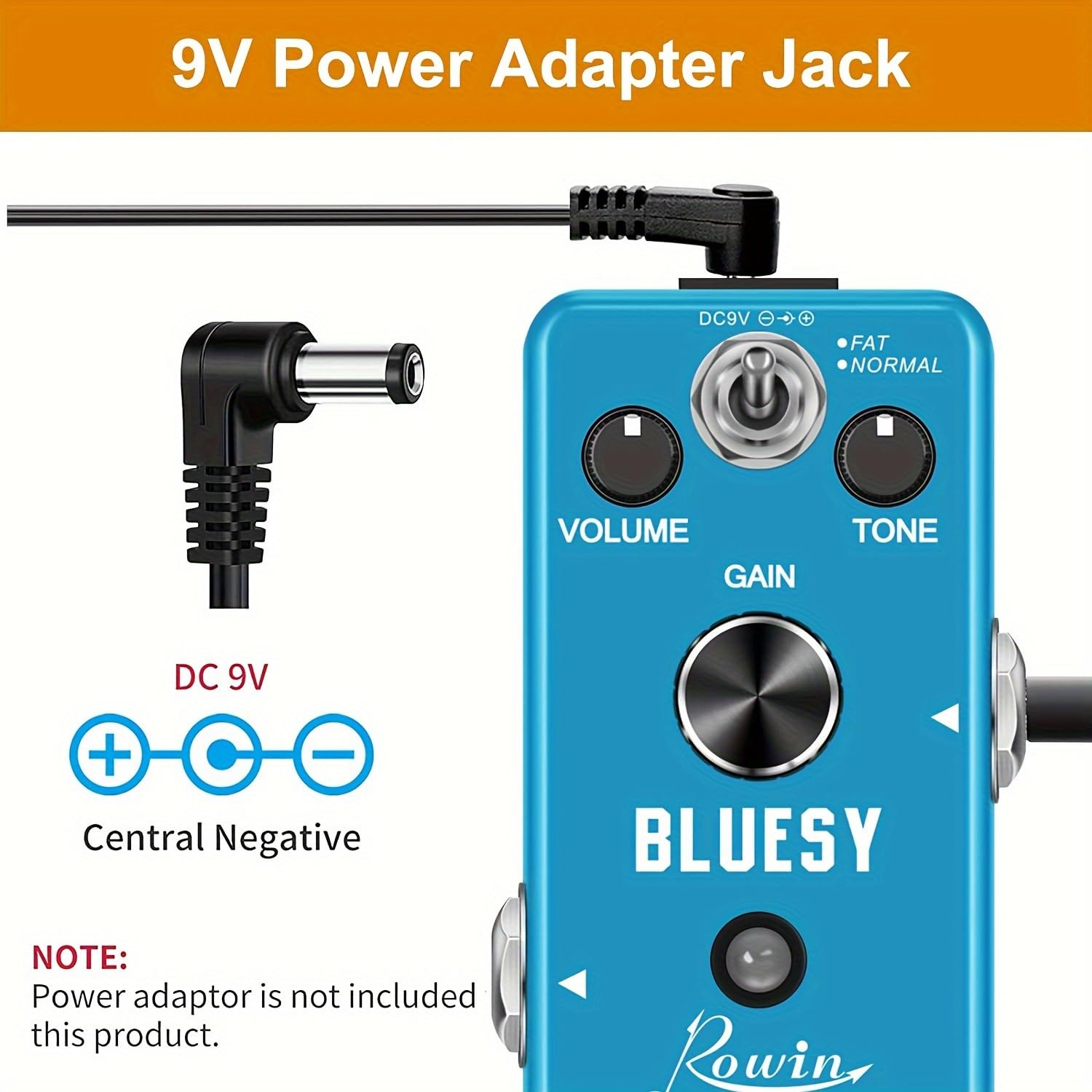 Rowin Distortion Bluesy Pedal: Overdrive clásico con modos cálido/caliente, True Bypass para guitarra eléctrica y bajo