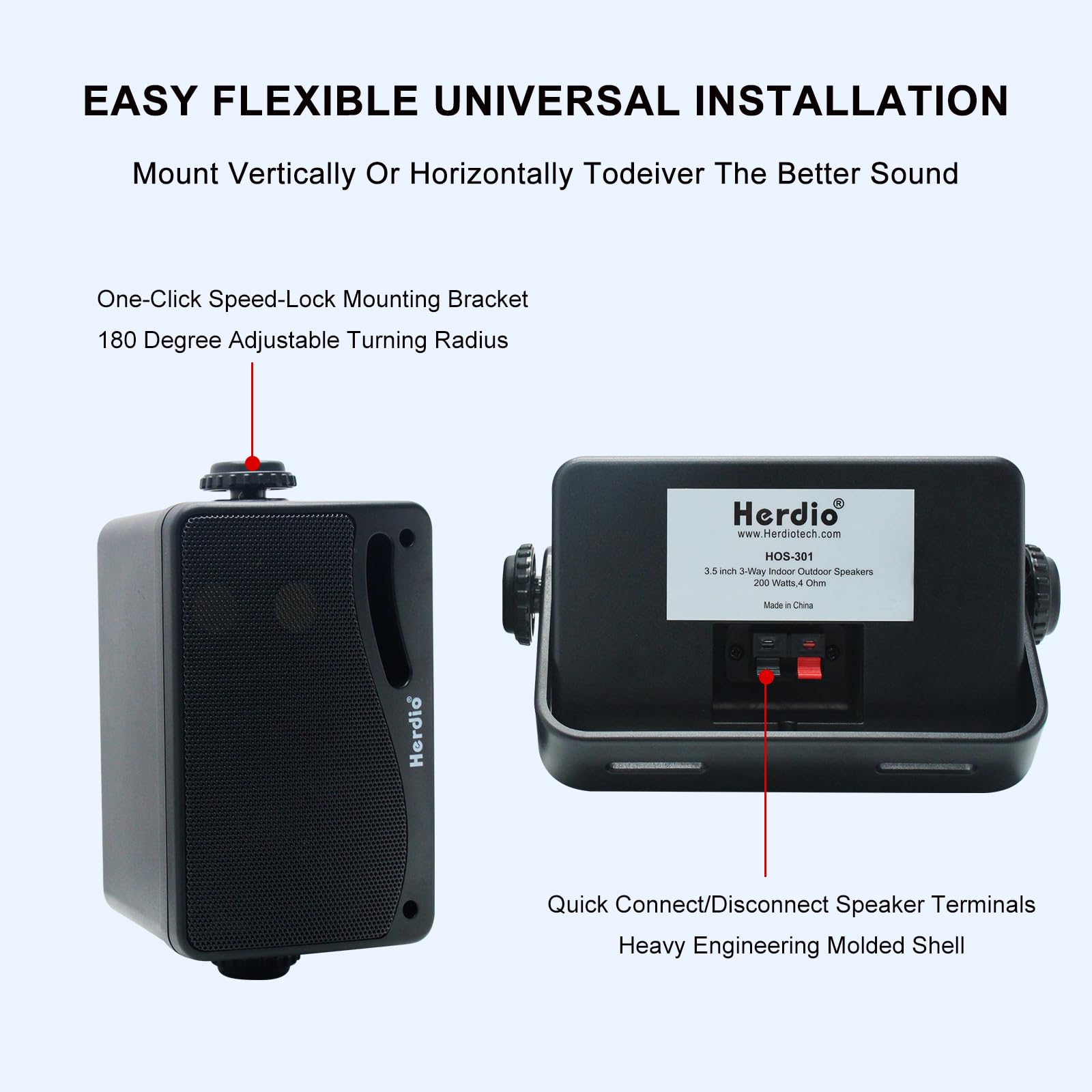 Herdio 3.5 Pulgadas Bocinas para Exterior,200W Altavoces para Exteriores, Resistente al Agua, Adecuado para el hogar, Patio, Terraza,Patio Trasero (2 Altavoces,Negros)