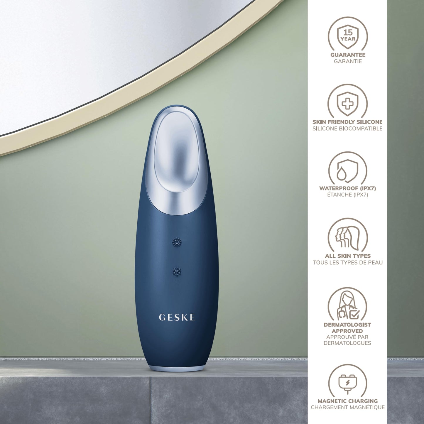 GESKE | SmartAppGuided™ Warm & Cool Eye Energizer | 6 en 1 | Masajeador de ojos | Masajeador anti ojeras | Eliminar bolsas y párpados caídos | Masaje ocular eléctrico