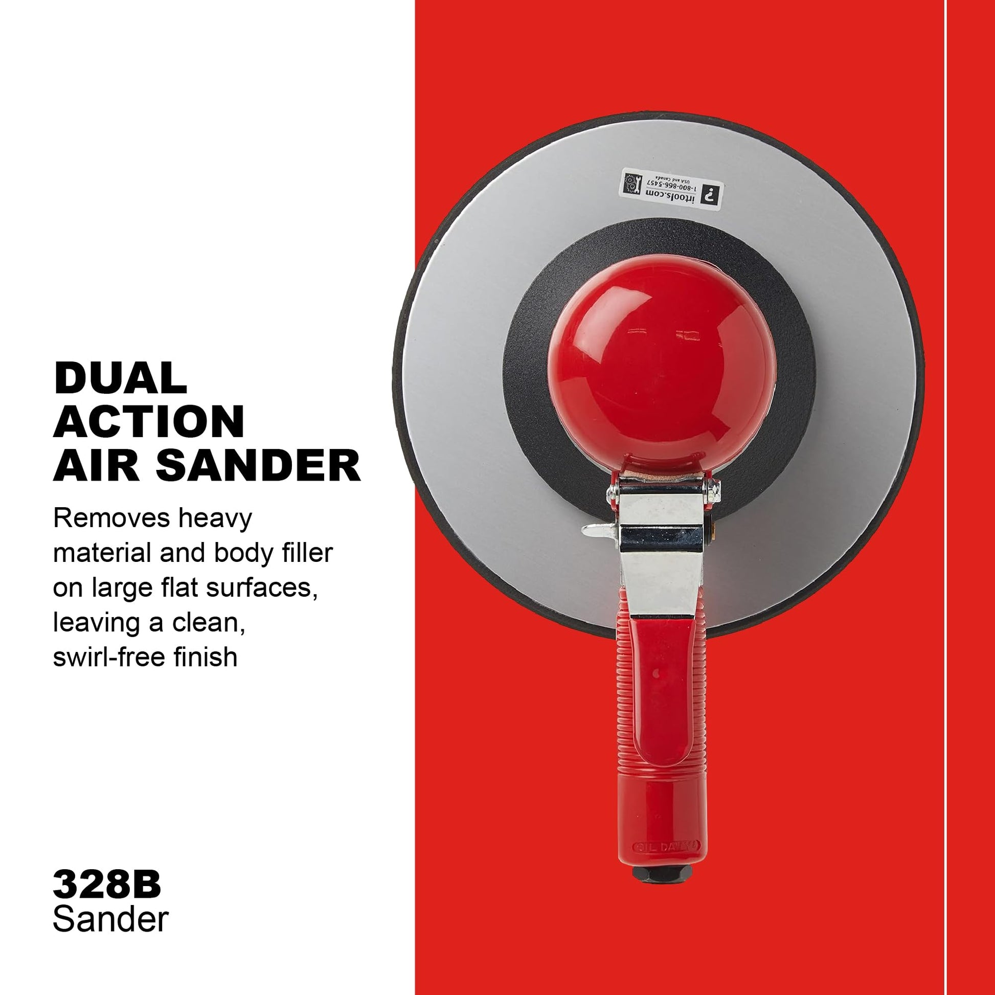 Ingersoll Rand Lijadora Neumática Orbital con Engranajes de Doble Acción 328B, Almohadilla Adhesiva de 8", órbita de 5/32", 825 RPM, 0,25 HP