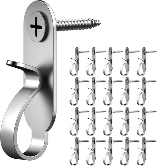 Lewufe - Ganchos para colgar luces de acero inoxidable, ganchos de tornillo para exteriores para fiestas de Navidad, alambre de fácil liberación y luces LED de hadas, 40 paquetes