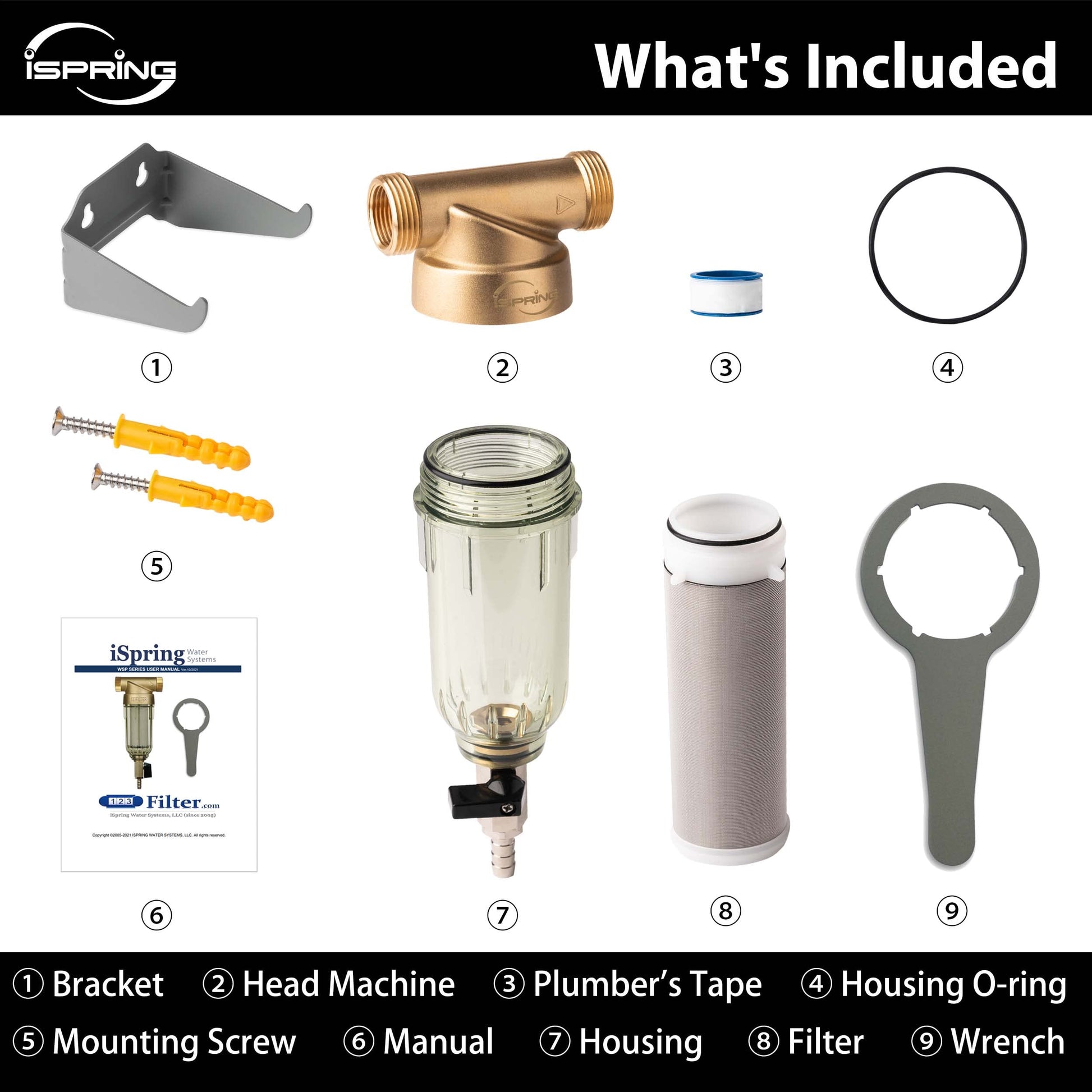 iSpring WSP-50SL Filtro de Agua Reutilizable para Sedimentos de Toda la Casa, Incluye Silifos para Ayudar a Prevenir la Escala y la Corrosión, 1" MNPT + 3/4" FNPT, 50 Micrones