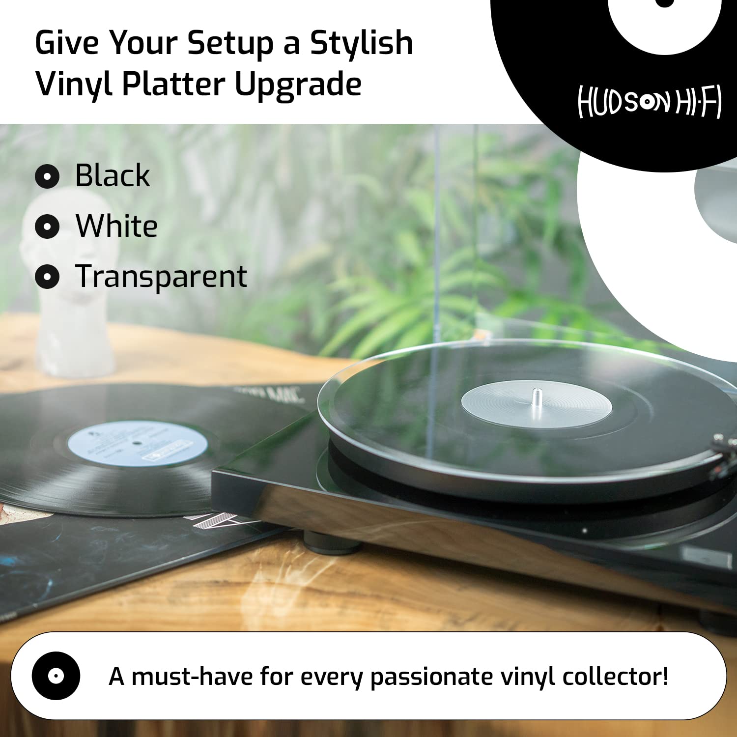 Hudson Hi-Fi Estera giratoria de acrílico - LP Slipmat para tornamesas y Tocadiscos de Vinilo - Transparente