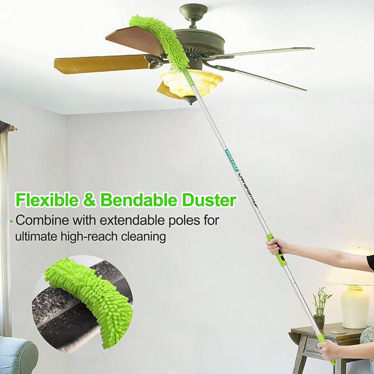 Cepillo de Lavado de Coche Wontolf Microfibra Chenilla Largo 62 Pulgadas para Parabrisas y Ventanas