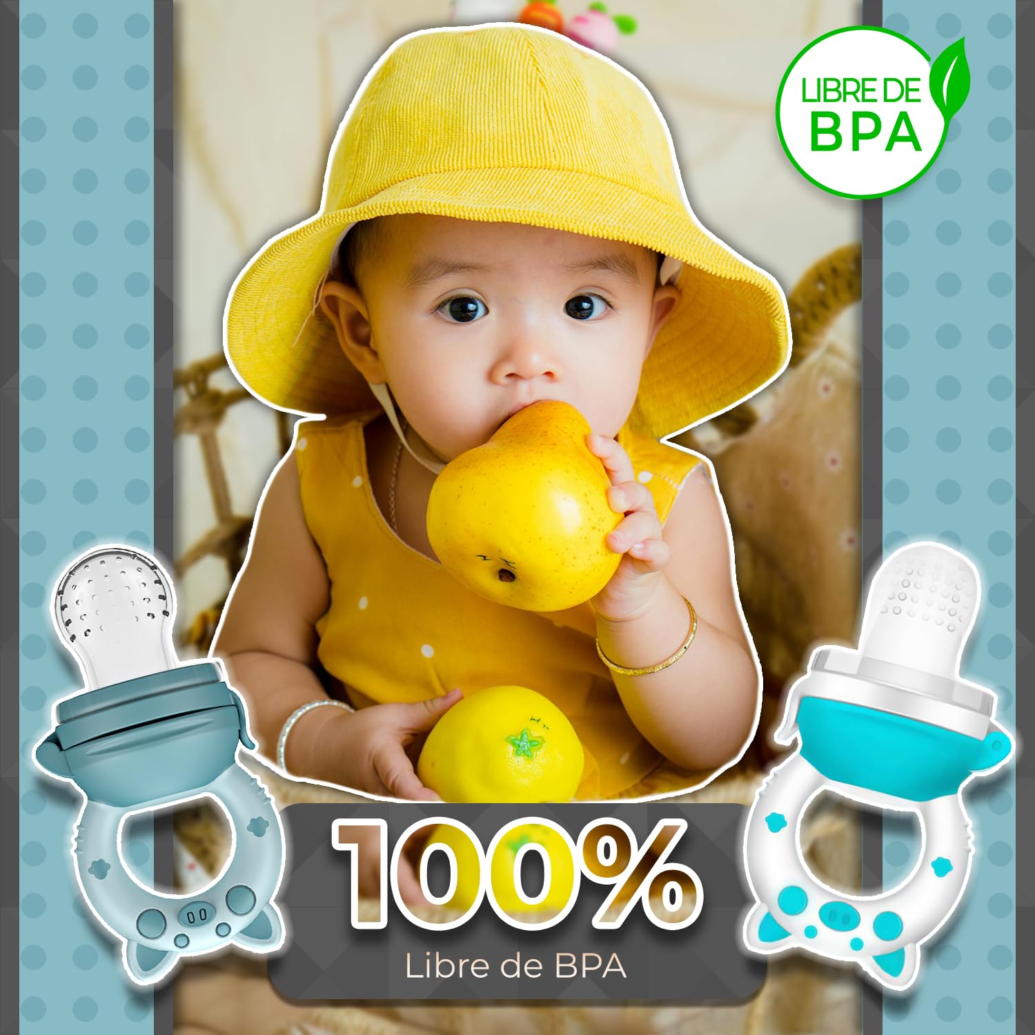 Chupones alimentadores para frutas y papillas con tapa libre de bpa, dibujos animados, 4m+ 2 piezas (pig azul y pig blanco azul)