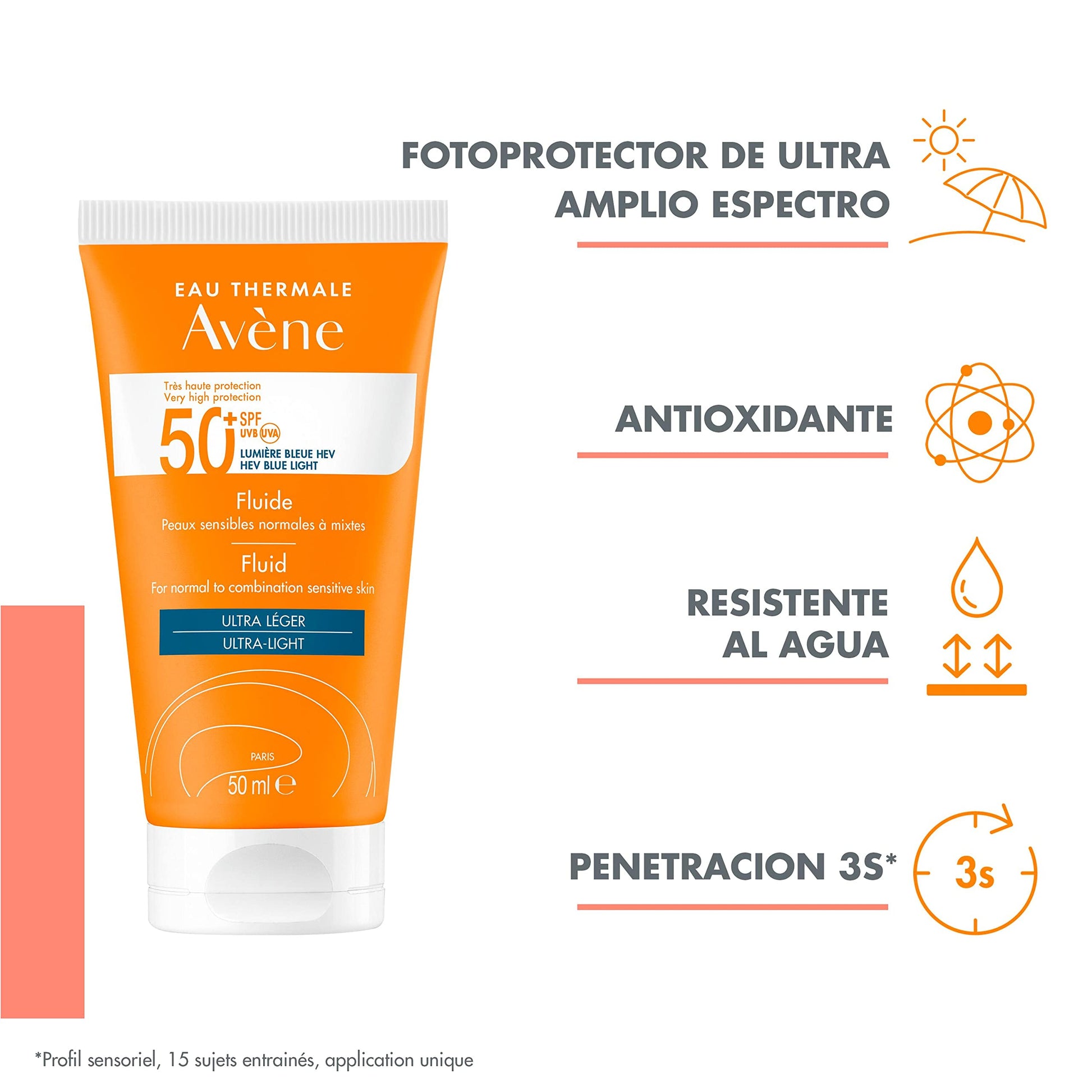 Avene Fluido con Protector Solar Fps50+, Sin Perfume, 50ml