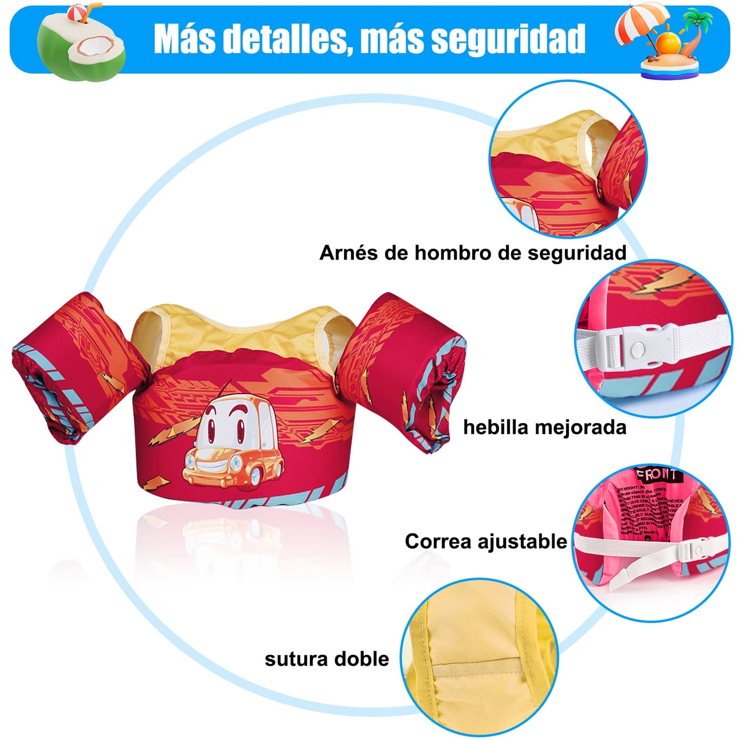 Chaleco Flotador VVYY8985 Coche Ajustable para Niños 3 a 8 Años