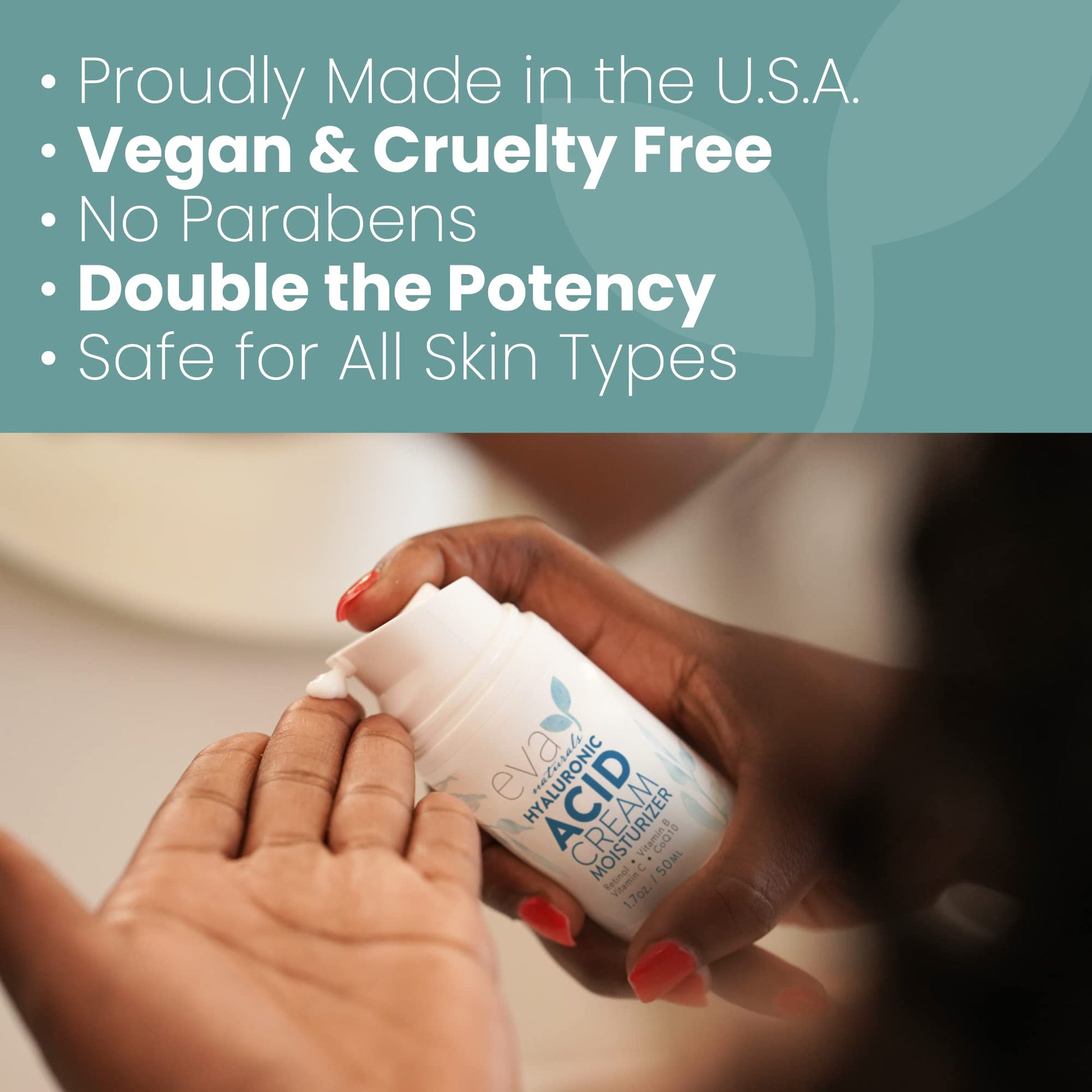 Hyaluronic Acid Moisturizing Cream by Eva Naturals - Best Wrinkle Cream - Facial Moisturizer, Dry Skin Cream, Retinol, Vitamin B, C & E, CoQ10 - Anti-Aging: Reduces Dry Skin, Fine Lines & Wrinkles
