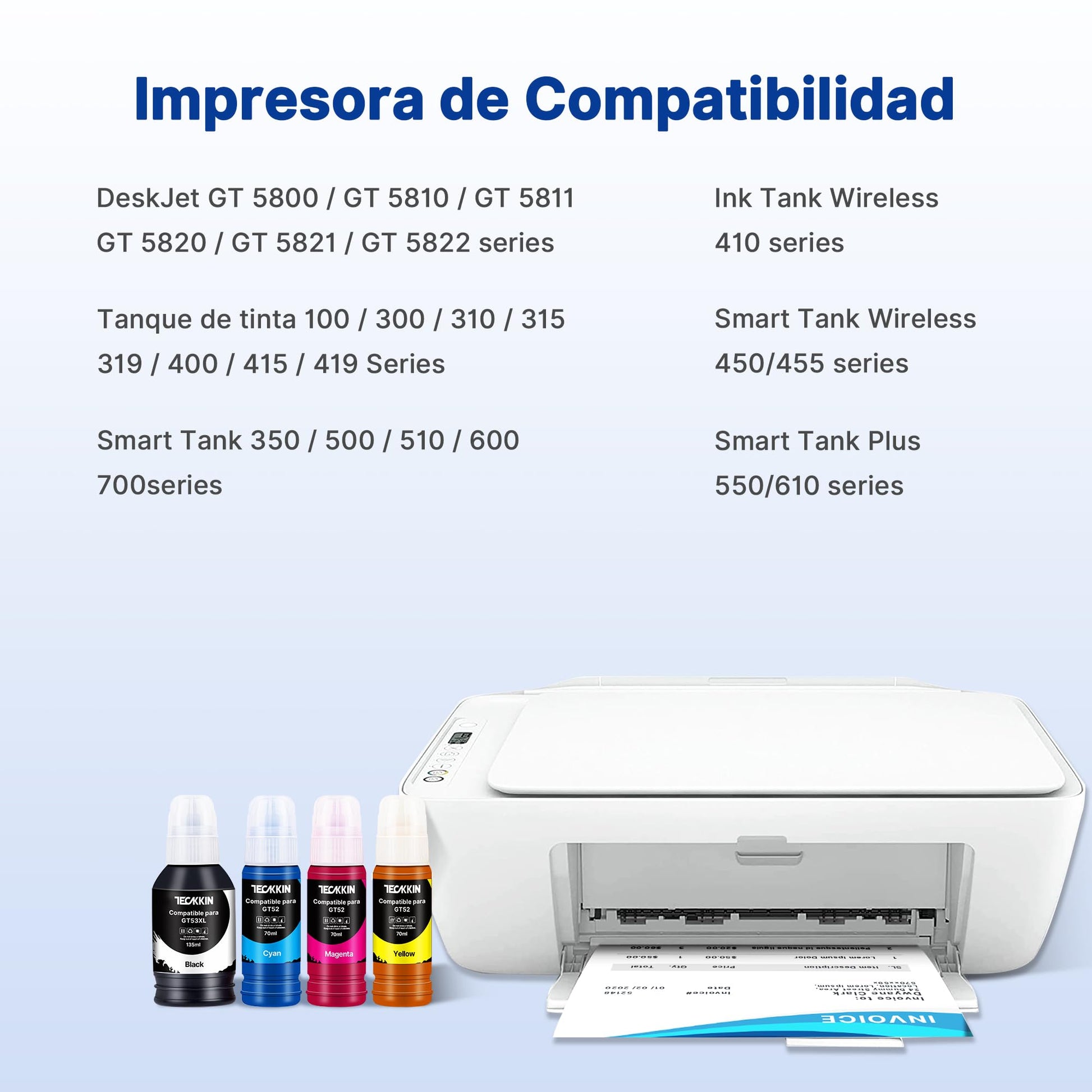 Botella de Tinta TECKKIN Negro Magenta Cian Amarillo Compatible con HP DeskJet GT5800 GT5810 GT5811 GT5820 GT5821