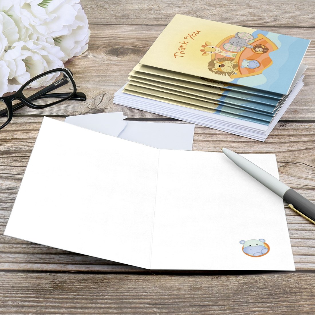 Big Dot of Happiness Noah's Ark - Tarjetas de agradecimiento para baby shower (8 unidades)