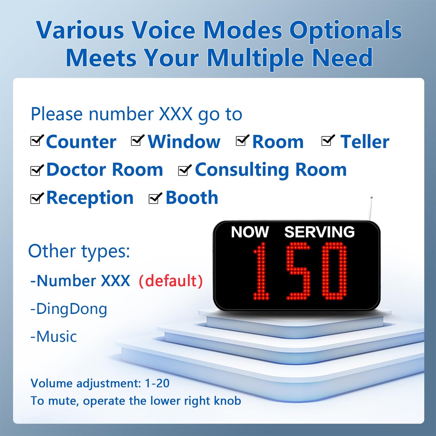 Ycall Sistema de números de Espera Take A Number System Wireless Queue Calling System para clínica médica, Restaurante, Hospital Banco, Espera, 1 keypad 1 Display