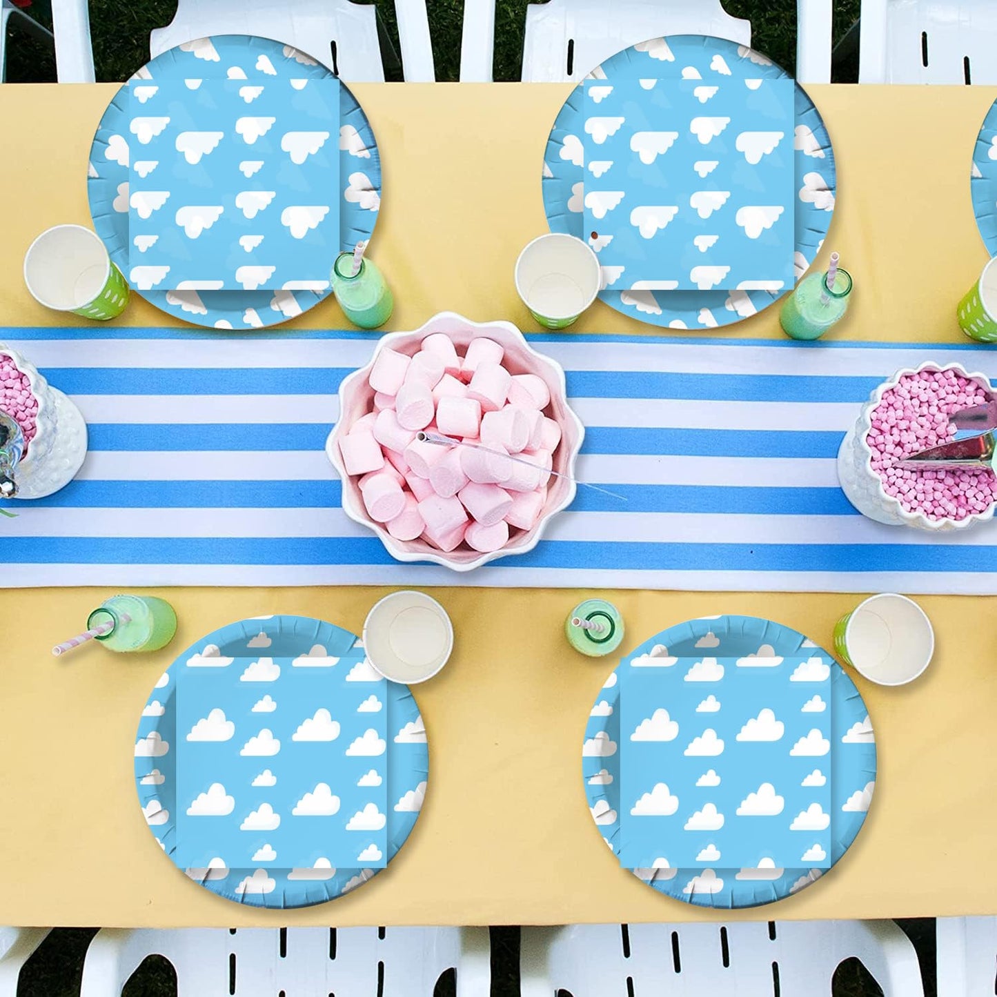 Suministros de Fiesta Nubes Blancas Cielo Azul para Decoración de Cumpleaños de Dibujos Animados