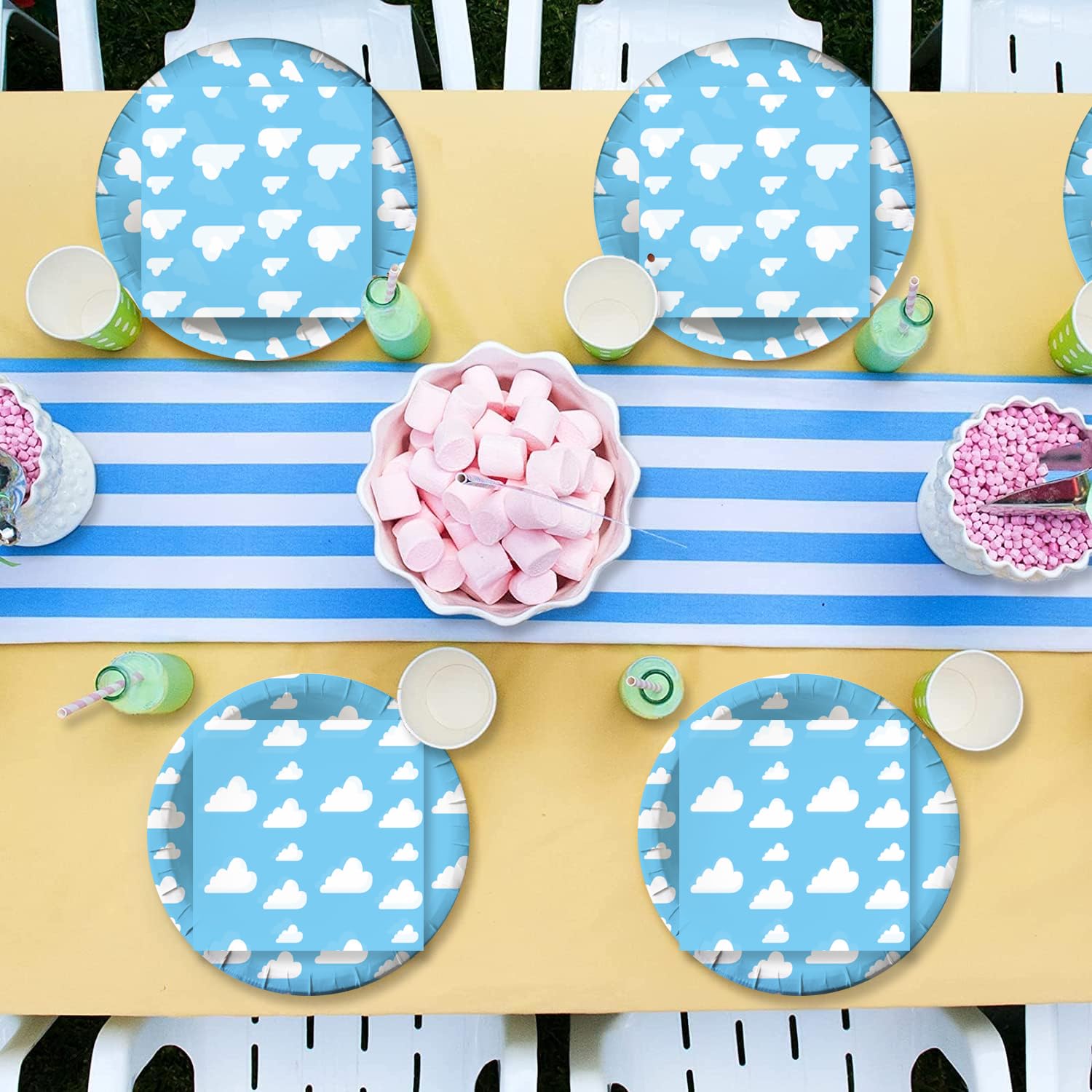 Suministros de Fiesta Nubes Blancas Cielo Azul para Decoración de Cumpleaños de Dibujos Animados