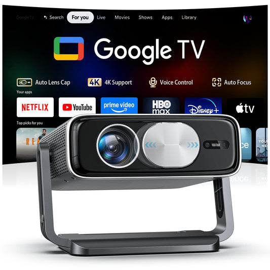 Proyector Inteligente 4K con Google TV Stick Blanco con WiFi y Bluetooth y Tapa de Lente Automática