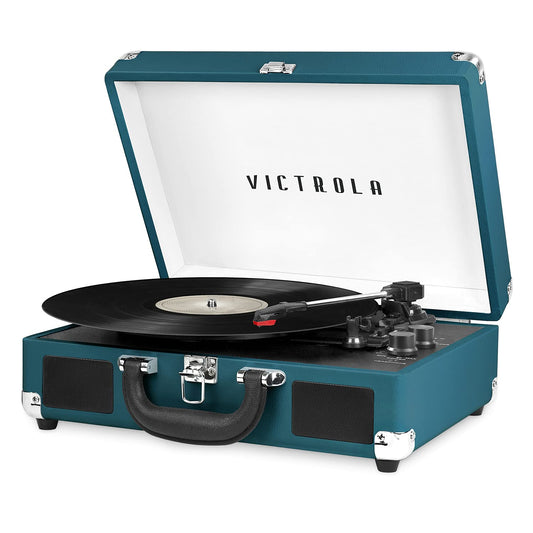 Tocadiscos Maleta Portátil Victrola Journey Bluetooth Azul Coral con Altavoces Integrados y Reproductor de Vinilos 3 Velocidades