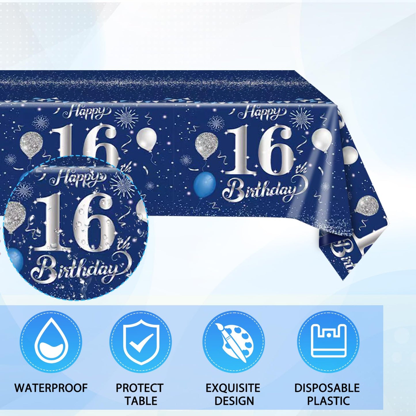 Decoraciones de Cumpleaños 16 Azul Marino Plata, Suministros para Fiesta Dulces 16 para Niños y Niñas
