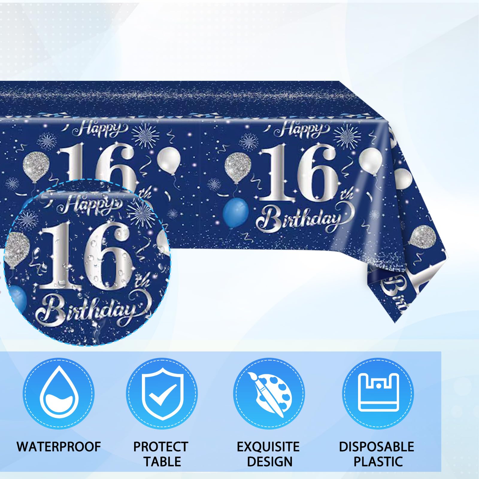 Decoraciones de Cumpleaños 16 Azul Marino Plata, Suministros para Fiesta Dulces 16 para Niños y Niñas