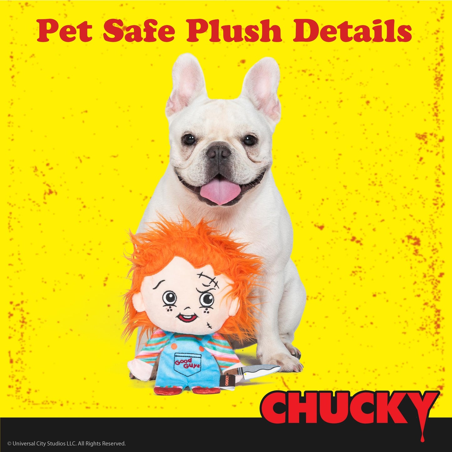 CHUCKY - Juguete de peluche de 9 pulgadas para perros con cuerpo plano | Juguete chirriante para perros de tamaño mediano, juguete masticable para perros con chirriador | Juguetes de película de