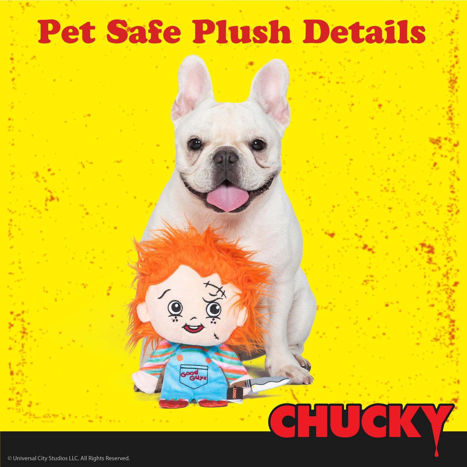 CHUCKY - Juguete de peluche de 9 pulgadas para perros con cuerpo plano | Juguete chirriante para perros de tamaño mediano, juguete masticable para perros con chirriador | Juguetes de película de