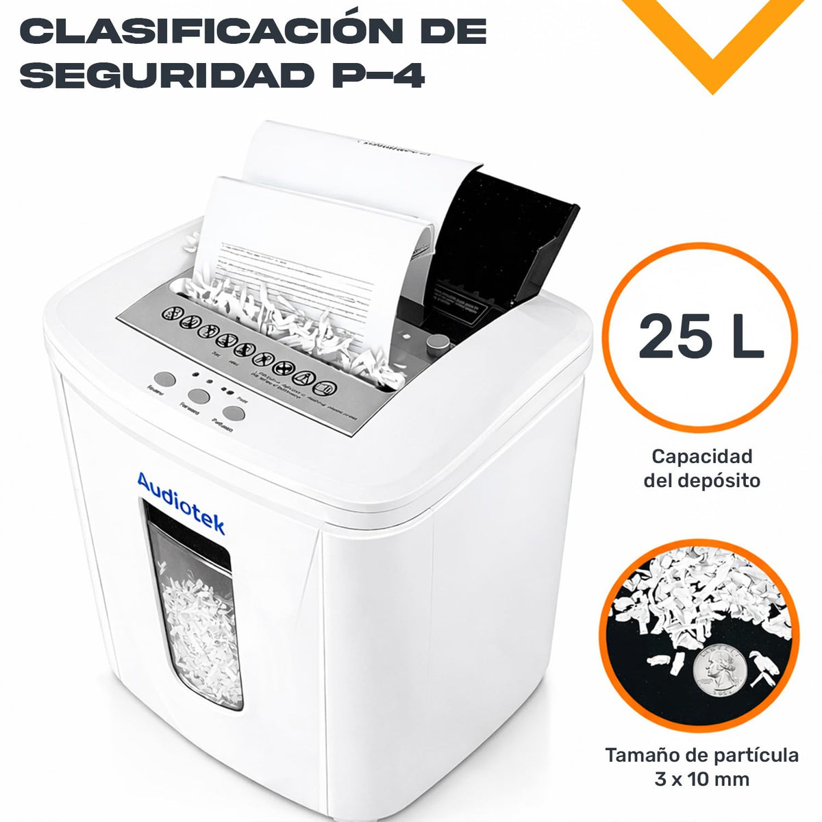 Trituradora de Papel AUDIOTEK Negro Corte Cruzado P4 150 Hojas con Alta Seguridad para Oficina y Hogar
