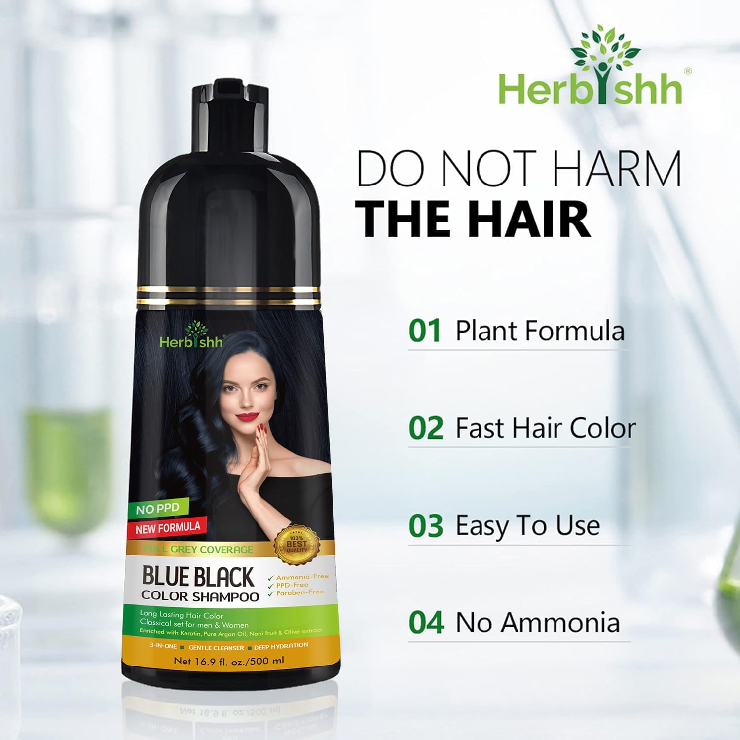 Herbishh Hair Color Shampoo for Gray Hair – Natural Hair Dye Shampoo – Colors Hair in Minutes – Lasts Up To 3-4 Weeks – 500 Ml – 3-In-1 Hair Color – Ammonia-Free | Herbishh (Blue Black)