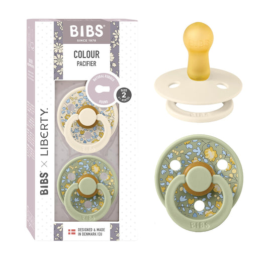 BIBS Liberty diseño Exclusivo 2 chupetes. Libre de BPA, Tetina redonda. Látex natural, Talla 1 (6-18 meses) Sage Mix