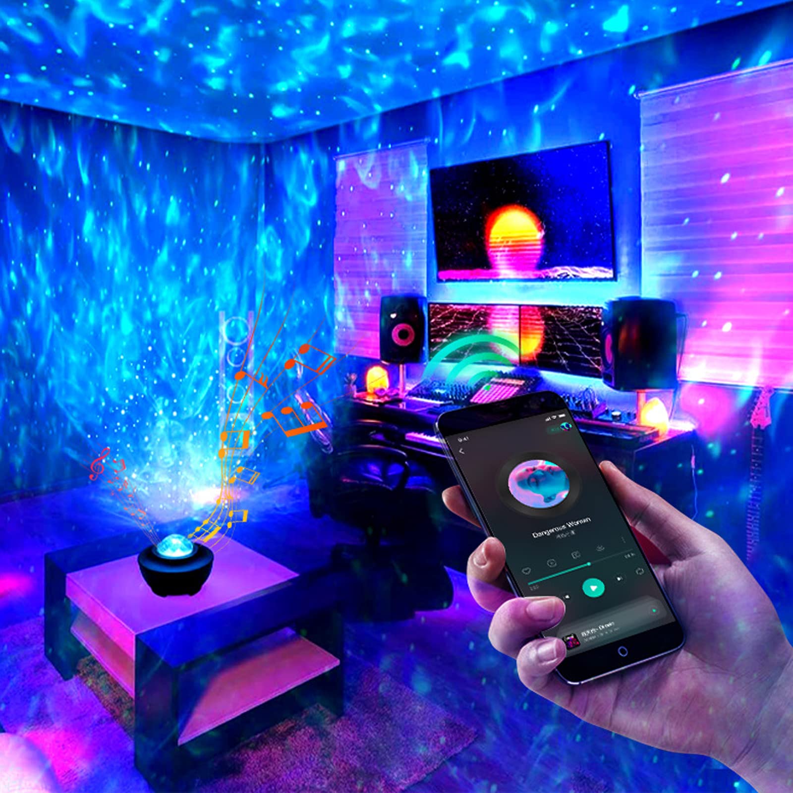 Proyector Lampara de Cielo Estrellado con Altavoz Bluetooth y Control Remoto para Dormitorio