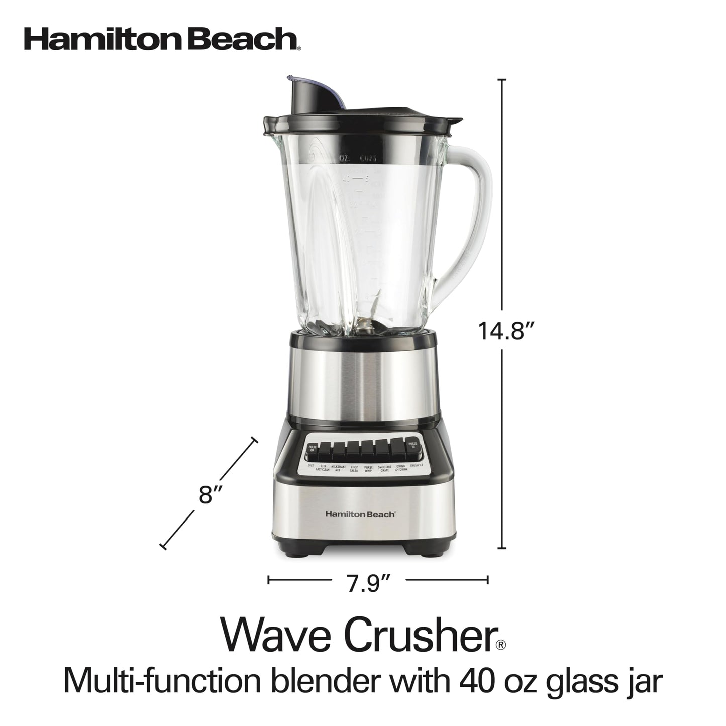 Licuadora Miltifunción Hamilton Beach 54221/14 velocidades/ 700 watts de potencia/ 3 años de garantía/Vaso de Vidrio de 1.18 L